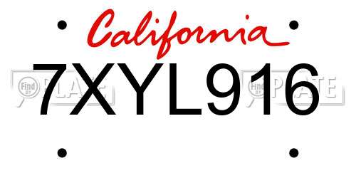 7XYL916 California License Plate