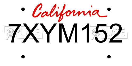 7XYM152 California License Plate