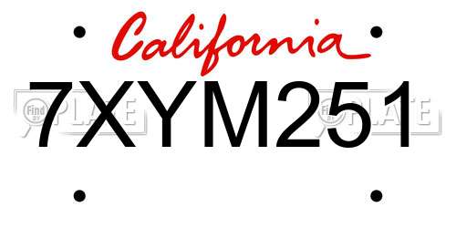 7XYM251 California License Plate