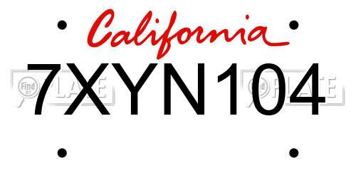 7XYN104 California License Plate