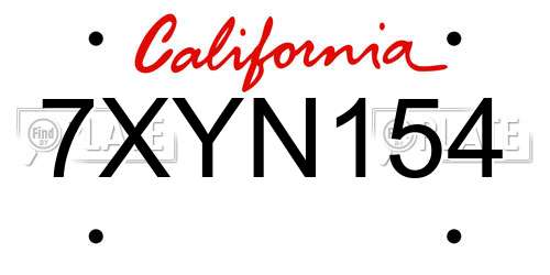 7XYN154 California License Plate