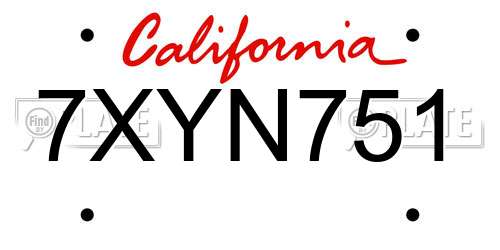 7XYN751 California License Plate
