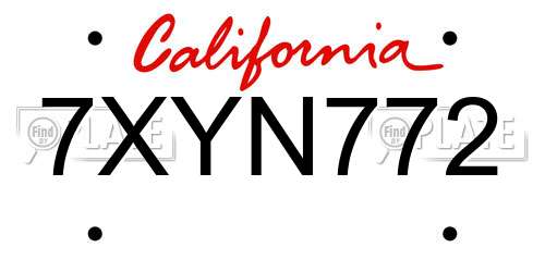 7XYN772 California License Plate