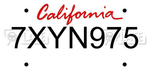 7XYN975 California License Plate