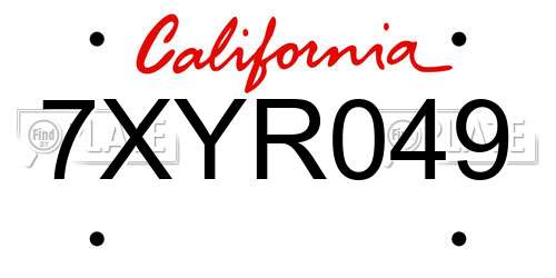 7XYR049 California License Plate