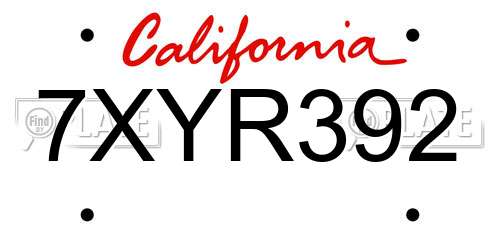 7XYR392 California License Plate