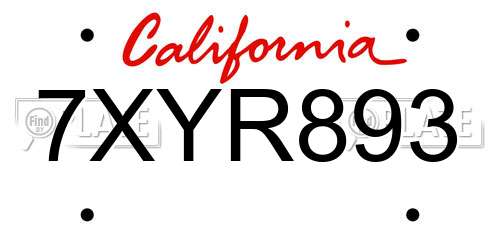 7XYR893 California License Plate