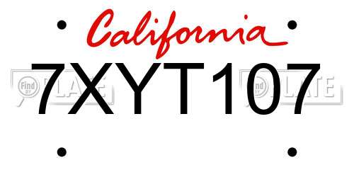 7XYT107 California License Plate