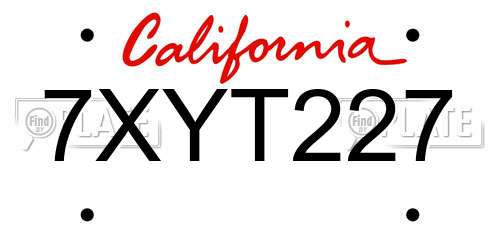 7XYT227 California License Plate