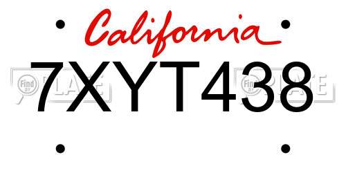 7XYT438 California License Plate