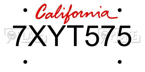 7XYT575 California License Plate