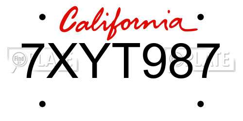 7XYT987 California License Plate