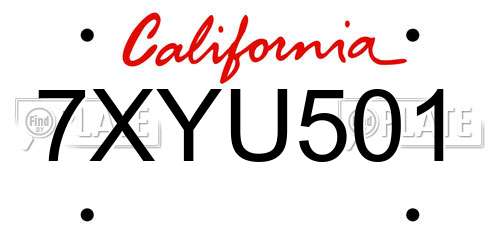 7XYU501 California License Plate