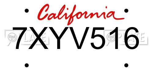 7XYV516 California License Plate