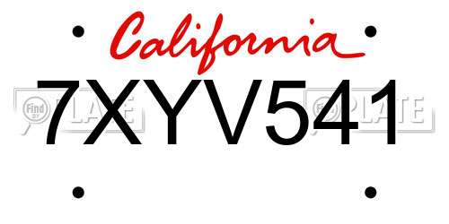 7XYV541 California License Plate