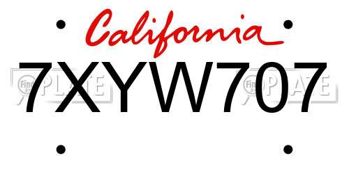 7XYW707 California License Plate