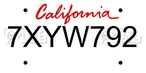 7XYW792 California License Plate