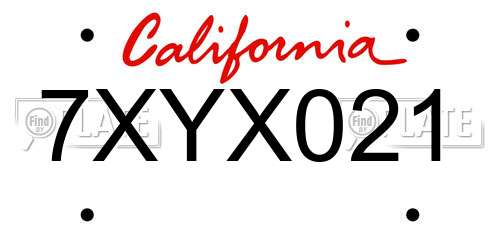 7XYX021 California License Plate