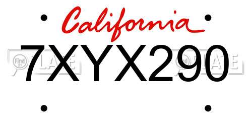 7XYX290 California License Plate