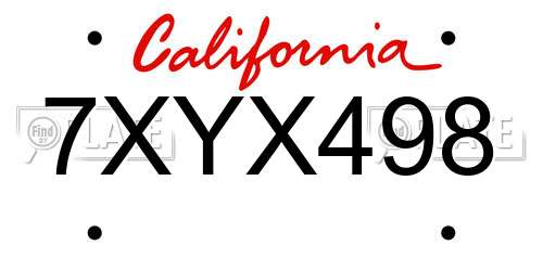 7XYX498 California License Plate