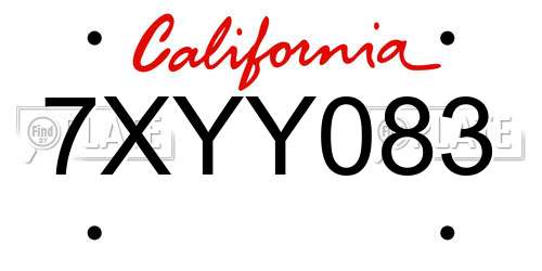 7XYY083 California License Plate