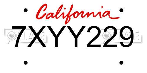 7XYY229 California License Plate