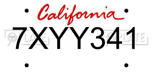 7XYY341 California License Plate