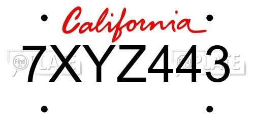7XYZ443 California License Plate