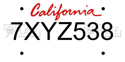 7XYZ538 California License Plate