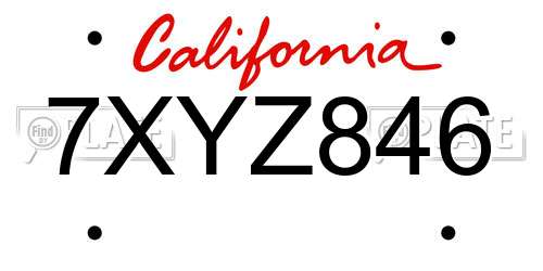 7XYZ846 California License Plate