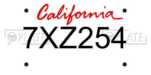 7XZ254 California License Plate
