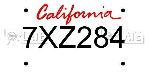 7XZ284 California License Plate