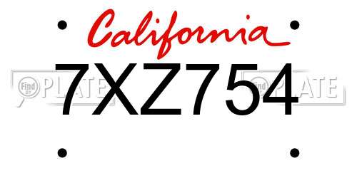 7XZ754 California License Plate