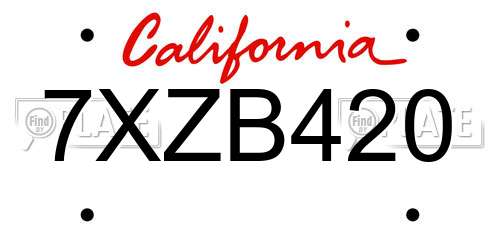7XZB420 California License Plate