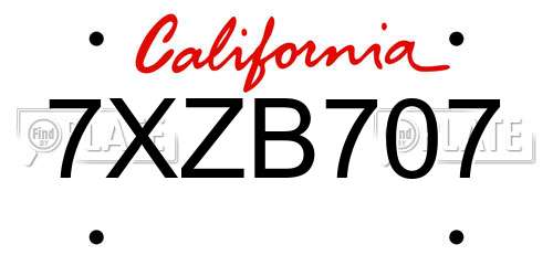 7XZB707 California License Plate