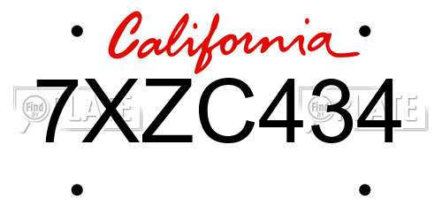 7XZC434 California License Plate