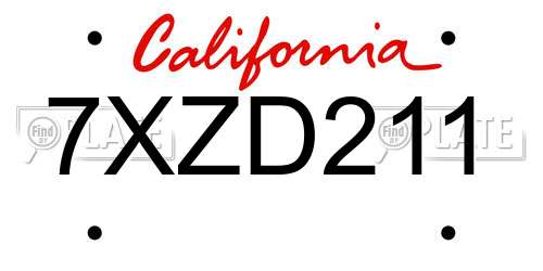7XZD211 California License Plate