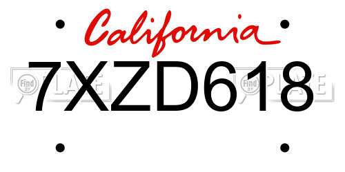7XZD618 California License Plate