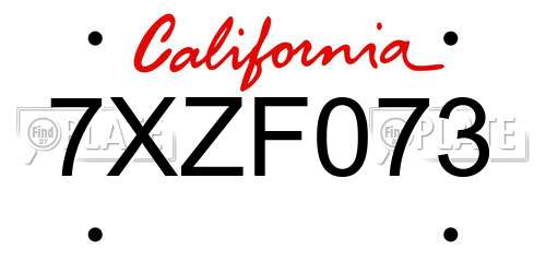 7XZF073 California License Plate