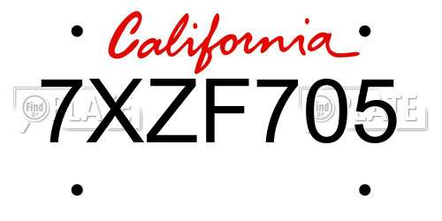 7XZF705 California License Plate