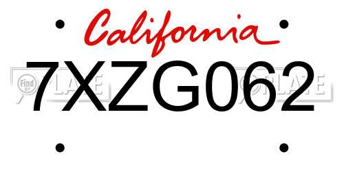 7XZG062 California License Plate