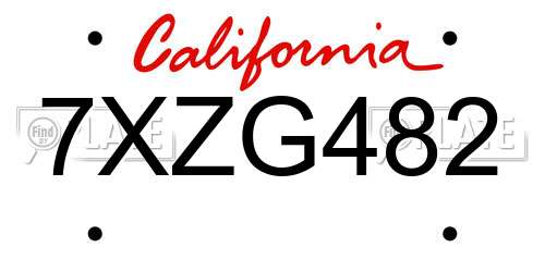 7XZG482 California License Plate