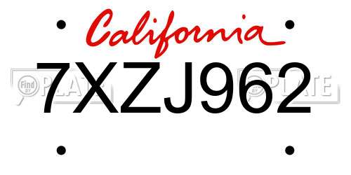 7XZJ962 California License Plate