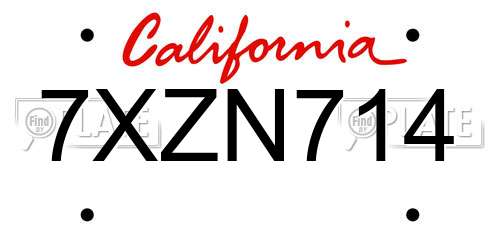 7XZN714 California License Plate