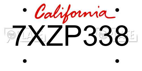 7XZP338 California License Plate