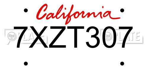 7XZT307 California License Plate
