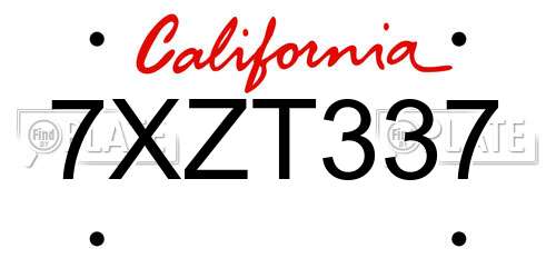 7XZT337 California License Plate