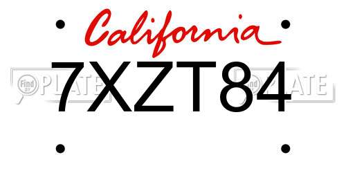 7XZT84 California License Plate