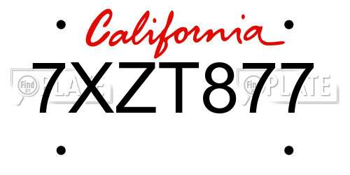 7XZT877 California License Plate