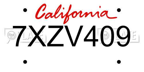 7XZV409 California License Plate